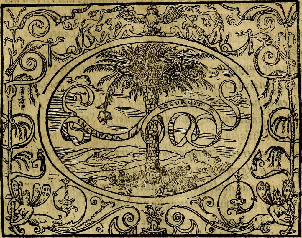 An illustration from Dialogo de las empresas militares, y amorosas, compuesto en lengua italiana, por el illvstre, y reverendissimo señor Paulo Iouio obispo de Nucera . En el qval se tracta de las devisas, armas, motes, o blasones de linages. Con vn razonemiento a esse proposito, del magnifico señot Ludouico Domeniqui. Todo nueuamente traduzido en romance castellano, por Alonso de Vlloa. Anadimos a esto las empresas heroicas, y morales, del señor Gabriel Symeon, 1561, leaf 94