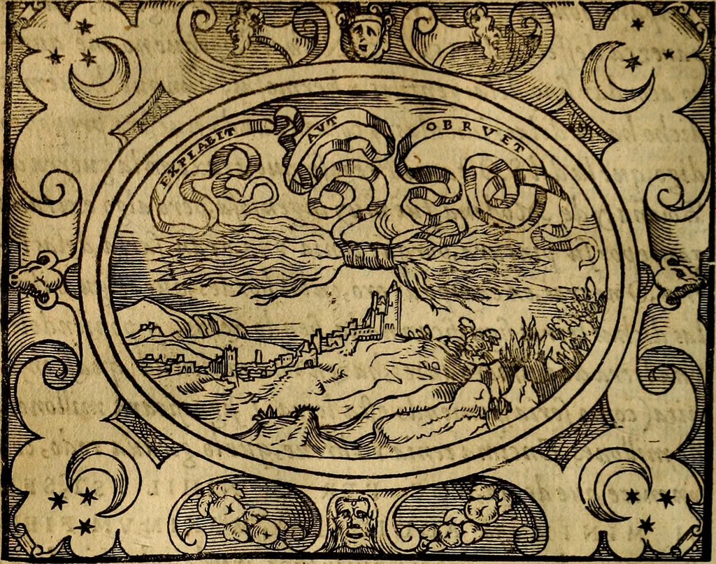 An illustration from Dialogo de las empresas militares, y amorosas, compuesto en lengua italiana, por el illvstre, y reverendissimo señor Paulo Iouio obispo de Nucera . En el qval se tracta de las devisas, armas, motes, o blasones de linages. Con vn razonemiento a esse proposito, del magnifico señot Ludouico Domeniqui. Todo nueuamente traduzido en romance castellano, por Alonso de Vlloa. Anadimos a esto las empresas heroicas, y morales, del señor Gabriel Symeon, 1561, leaf 97