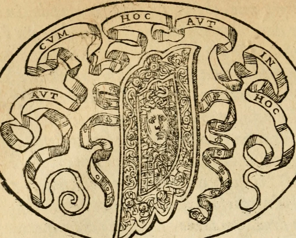 An illustration from Dialogo dell'imprese militari et amorose di Monsignor Giouio, vescouo di Nocera : et del S. Gabriel Symeoni fiorentino : con vn ragionamento di M. Lodouico Domenichi, nel medesimo soggetto : con la tauola, 1574, leaf 103