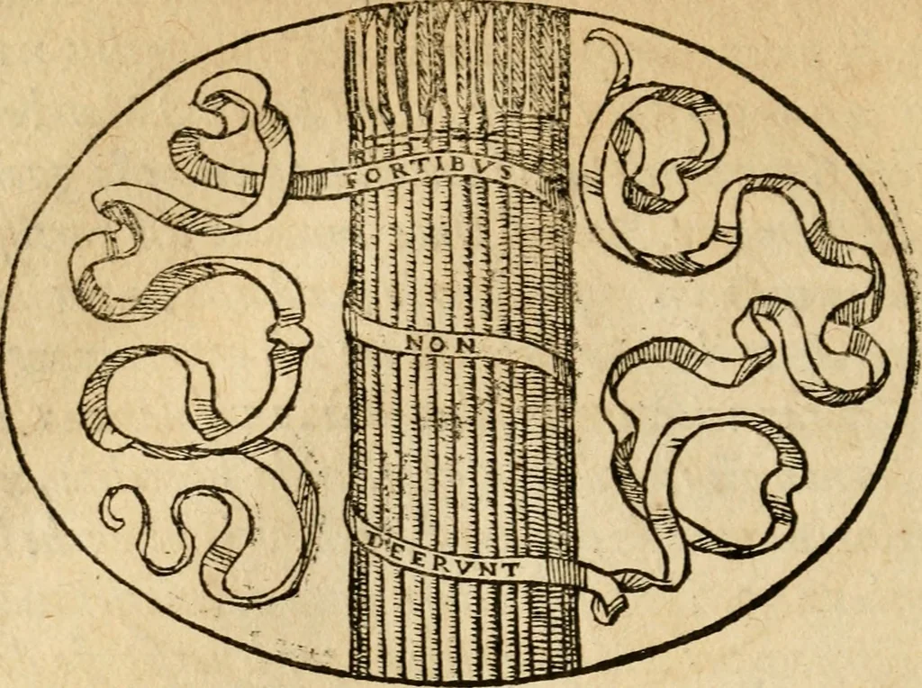 An illustration from Dialogo dell'imprese militari et amorose di Monsignor Giouio, vescouo di Nocera : et del S. Gabriel Symeoni fiorentino : con vn ragionamento di M. Lodouico Domenichi, nel medesimo soggetto : con la tauola, 1574, leaf 113