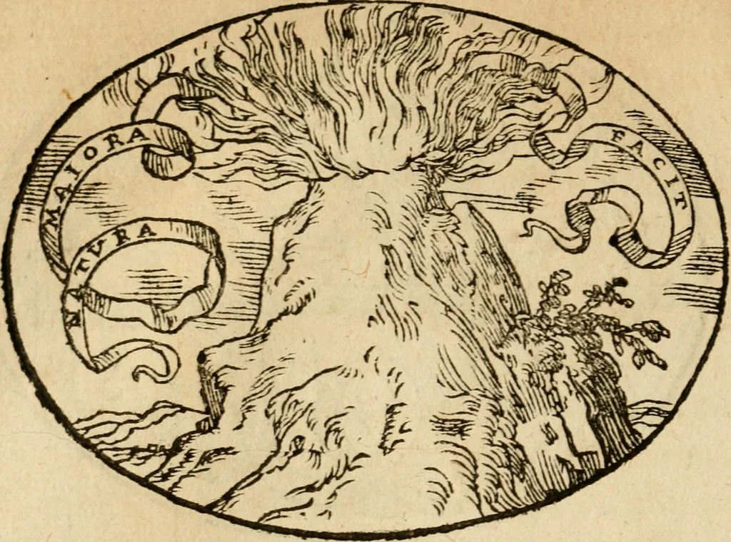 An illustration from Dialogo dell'imprese militari et amorose di Monsignor Giouio, vescouo di Nocera : et del S. Gabriel Symeoni fiorentino : con vn ragionamento di M. Lodouico Domenichi, nel medesimo soggetto : con la tauola, 1574, leaf 115