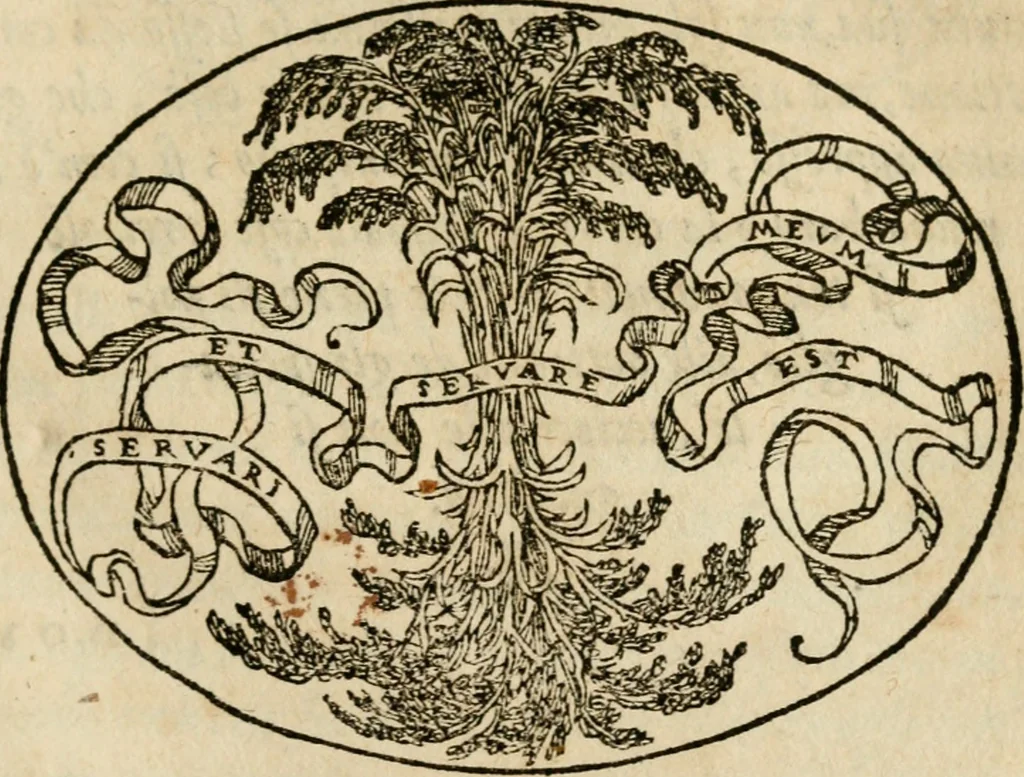An illustration from Dialogo dell'imprese militari et amorose di Monsignor Giouio, vescouo di Nocera : et del S. Gabriel Symeoni fiorentino : con vn ragionamento di M. Lodouico Domenichi, nel medesimo soggetto : con la tauola, 1574, leaf 118