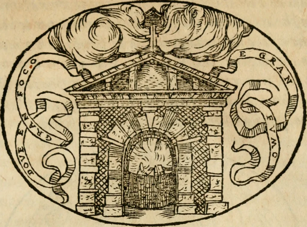 An illustration from Dialogo dell'imprese militari et amorose di Monsignor Giouio, vescouo di Nocera : et del S. Gabriel Symeoni fiorentino : con vn ragionamento di M. Lodouico Domenichi, nel medesimo soggetto : con la tauola, 1574, leaf 120