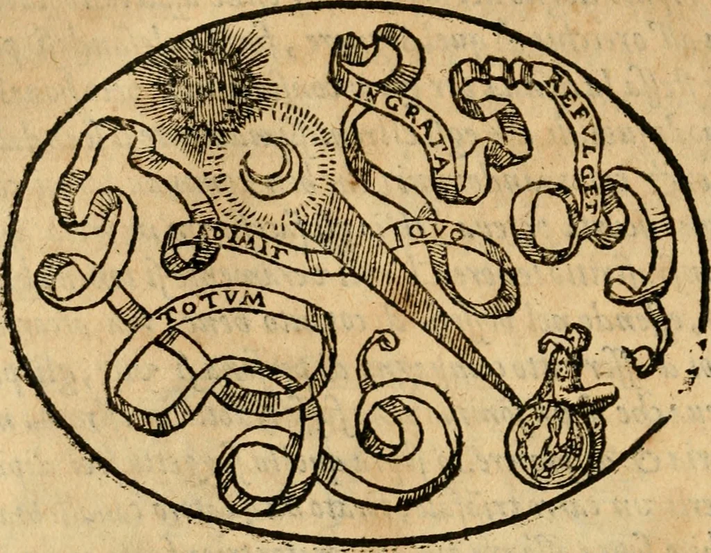 An illustration from Dialogo dell'imprese militari et amorose di Monsignor Giouio, vescouo di Nocera : et del S. Gabriel Symeoni fiorentino : con vn ragionamento di M. Lodouico Domenichi, nel medesimo soggetto : con la tauola, 1574, leaf 135