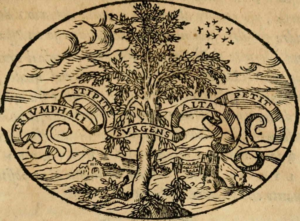 An illustration from Dialogo dell'imprese militari et amorose di Monsignor Giouio, vescouo di Nocera : et del S. Gabriel Symeoni fiorentino : con vn ragionamento di M. Lodouico Domenichi, nel medesimo soggetto : con la tauola, 1574, leaf 146