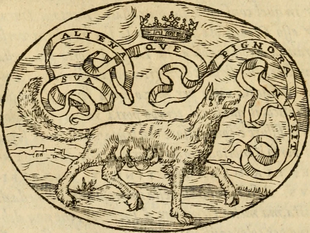 An illustration from Dialogo dell'imprese militari et amorose di Monsignor Giouio, vescouo di Nocera : et del S. Gabriel Symeoni fiorentino : con vn ragionamento di M. Lodouico Domenichi, nel medesimo soggetto : con la tauola, 1574, leaf 151