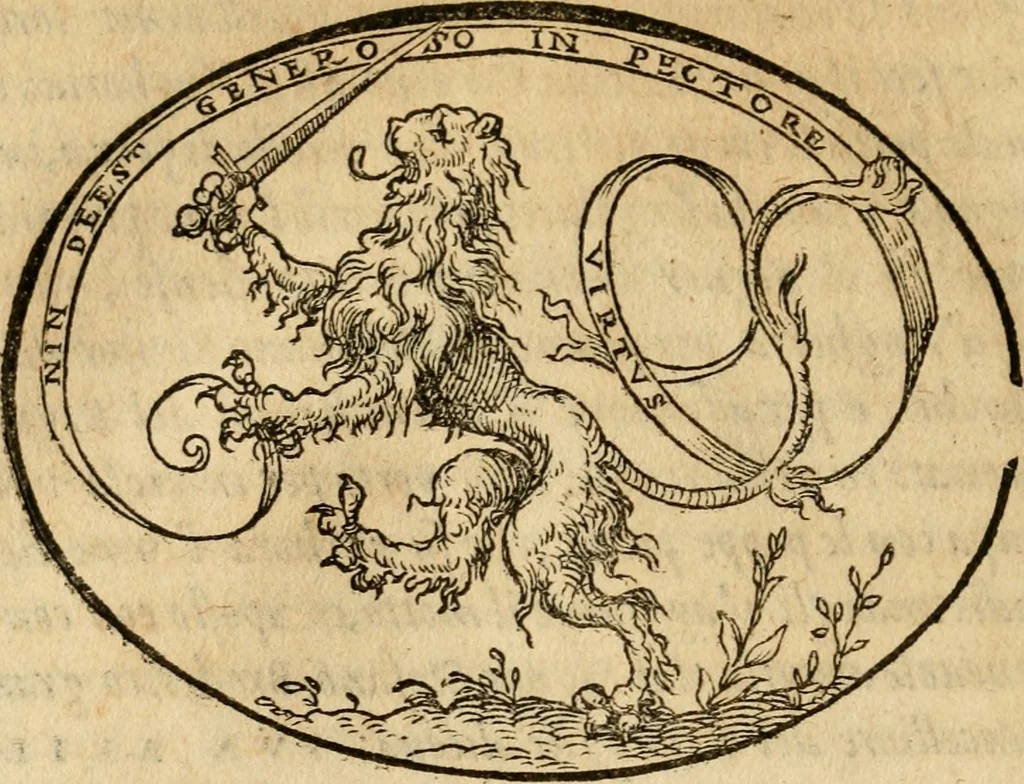 An illustration from Dialogo dell'imprese militari et amorose di Monsignor Giouio, vescouo di Nocera : et del S. Gabriel Symeoni fiorentino : con vn ragionamento di M. Lodouico Domenichi, nel medesimo soggetto : con la tauola, 1574, leaf 153