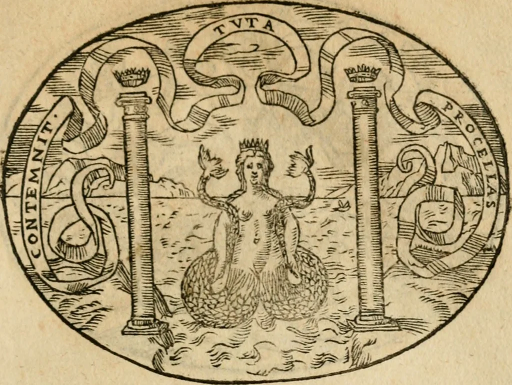 An illustration from Dialogo dell'imprese militari et amorose di Monsignor Giouio, vescouo di Nocera : et del S. Gabriel Symeoni fiorentino : con vn ragionamento di M. Lodouico Domenichi, nel medesimo soggetto : con la tauola, 1574, leaf 154