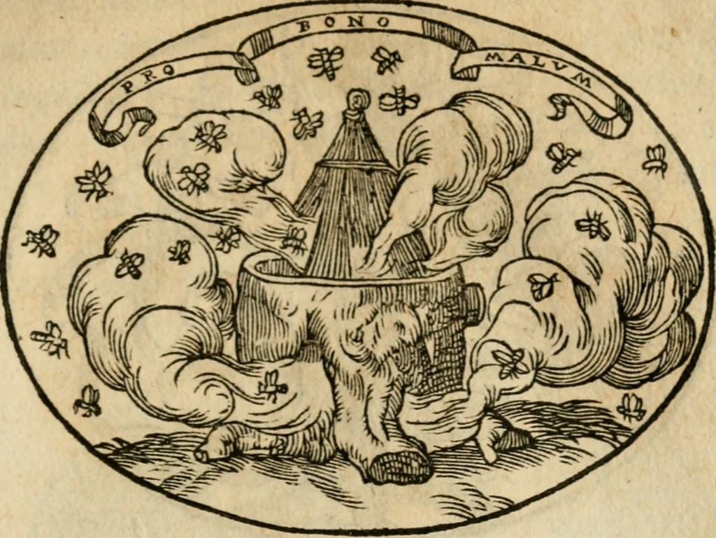 An illustration from Dialogo dell'imprese militari et amorose di Monsignor Giouio, vescouo di Nocera : et del S. Gabriel Symeoni fiorentino : con vn ragionamento di M. Lodouico Domenichi, nel medesimo soggetto : con la tauola, 1574, leaf 158