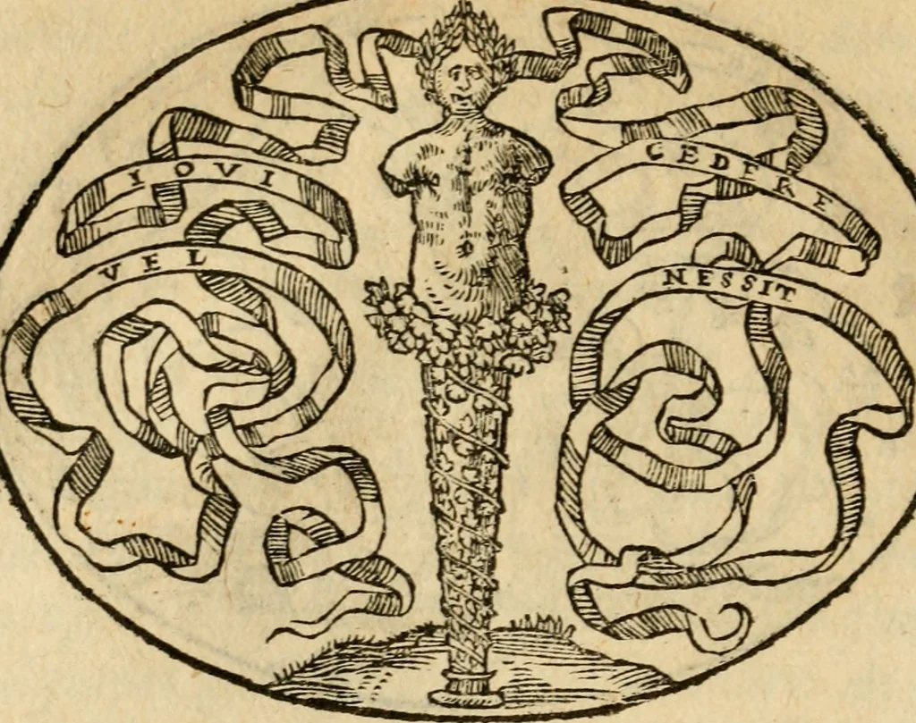 An illustration from Dialogo dell'imprese militari et amorose di Monsignor Giouio, vescouo di Nocera : et del S. Gabriel Symeoni fiorentino : con vn ragionamento di M. Lodouico Domenichi, nel medesimo soggetto : con la tauola, 1574, leaf 159