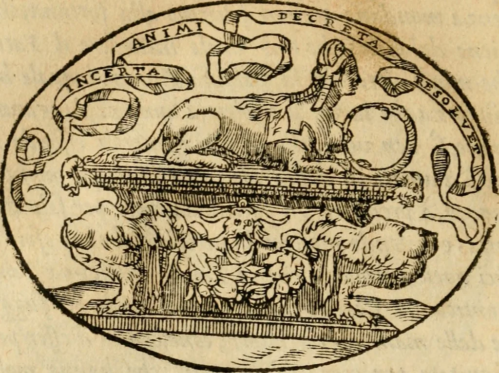 An illustration from Dialogo dell'imprese militari et amorose di Monsignor Giouio, vescouo di Nocera : et del S. Gabriel Symeoni fiorentino : con vn ragionamento di M. Lodouico Domenichi, nel medesimo soggetto : con la tauola, 1574, leaf 163