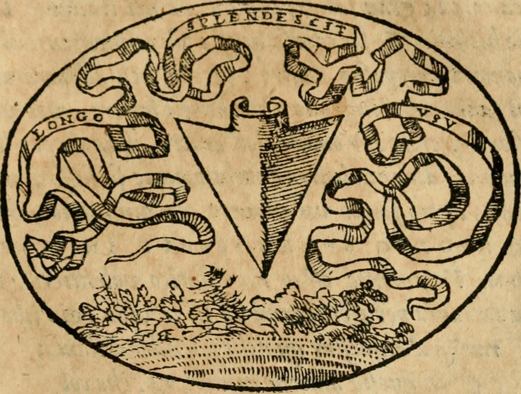 An illustration from Dialogo dell'imprese militari et amorose di Monsignor Giouio, vescouo di Nocera : et del S. Gabriel Symeoni fiorentino : con vn ragionamento di M. Lodouico Domenichi, nel medesimo soggetto : con la tauola, 1574, leaf 166