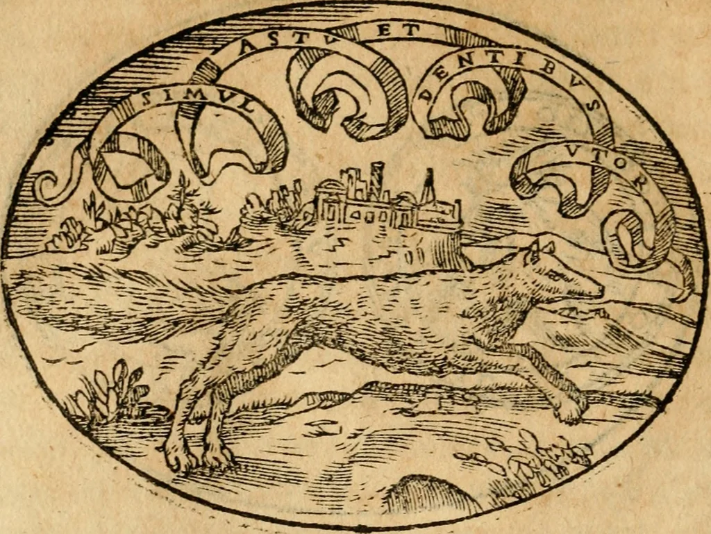 An illustration from Dialogo dell'imprese militari et amorose di Monsignor Giouio, vescouo di Nocera : et del S. Gabriel Symeoni fiorentino : con vn ragionamento di M. Lodouico Domenichi, nel medesimo soggetto : con la tauola, 1574, leaf 169