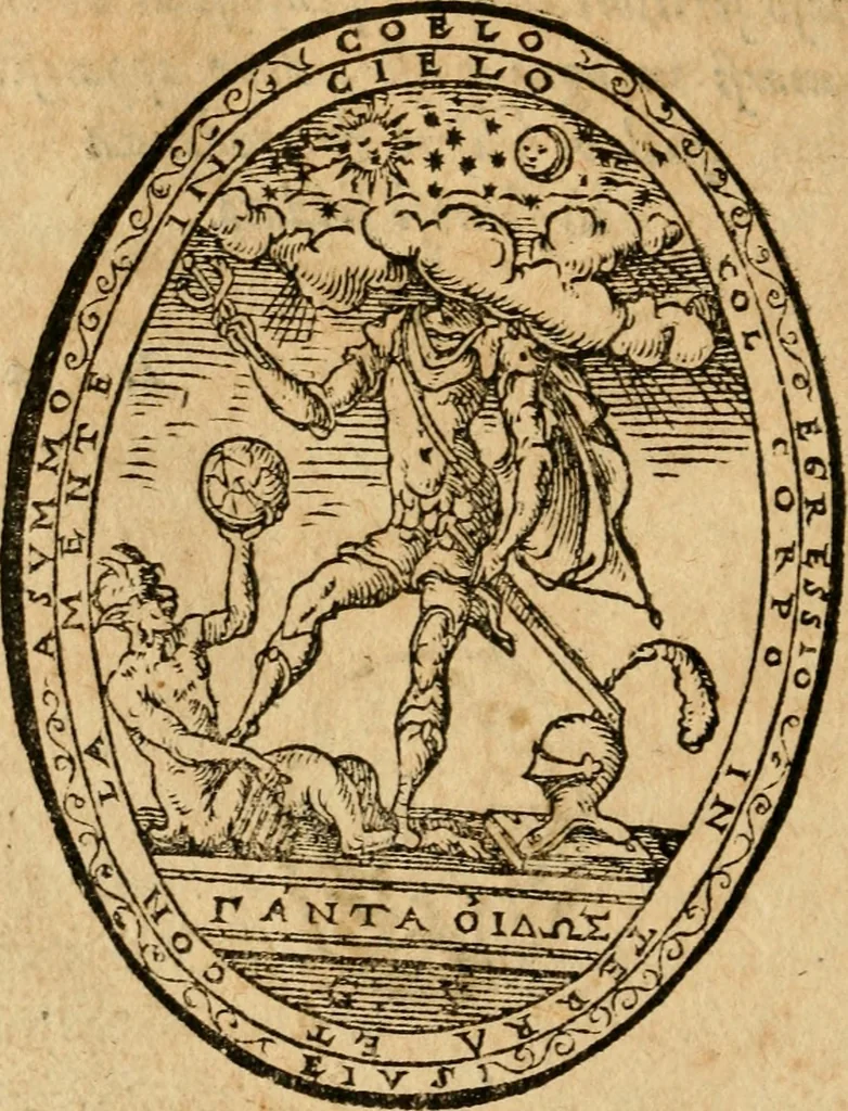 An illustration from Dialogo dell'imprese militari et amorose di Monsignor Giouio, vescouo di Nocera : et del S. Gabriel Symeoni fiorentino : con vn ragionamento di M. Lodouico Domenichi, nel medesimo soggetto : con la tauola, 1574, leaf 173