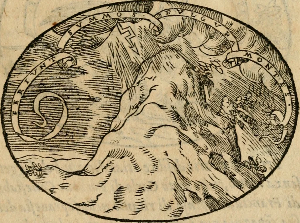 An illustration from Dialogo dell'imprese militari et amorose di Monsignor Giouio, vescouo di Nocera : et del S. Gabriel Symeoni fiorentino : con vn ragionamento di M. Lodouico Domenichi, nel medesimo soggetto : con la tauola, 1574, leaf 18