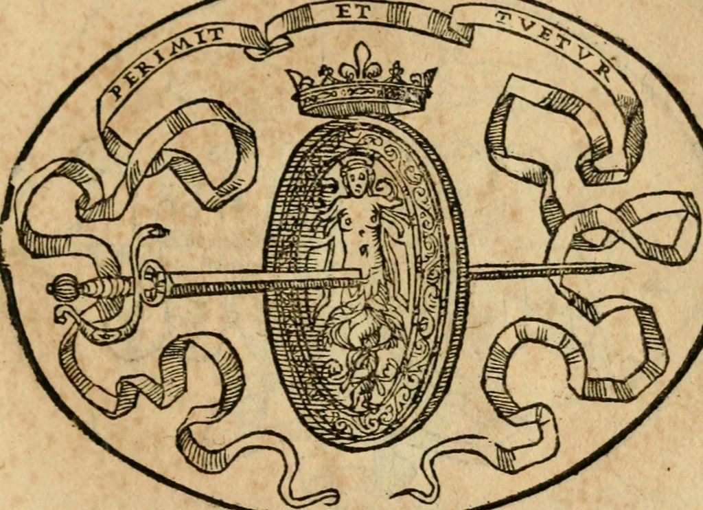 An illustration from Dialogo dell'imprese militari et amorose di Monsignor Giouio, vescouo di Nocera : et del S. Gabriel Symeoni fiorentino : con vn ragionamento di M. Lodouico Domenichi, nel medesimo soggetto : con la tauola, 1574, leaf 186