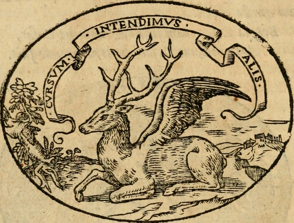 An illustration from Dialogo dell'imprese militari et amorose di Monsignor Giouio, vescouo di Nocera : et del S. Gabriel Symeoni fiorentino : con vn ragionamento di M. Lodouico Domenichi, nel medesimo soggetto : con la tauola, 1574, leaf 19