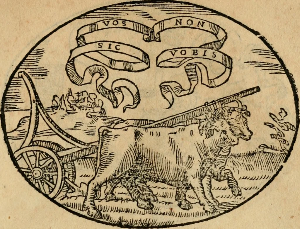 An illustration from Dialogo dell'imprese militari et amorose di Monsignor Giouio, vescouo di Nocera : et del S. Gabriel Symeoni fiorentino : con vn ragionamento di M. Lodouico Domenichi, nel medesimo soggetto : con la tauola, 1574, leaf 196