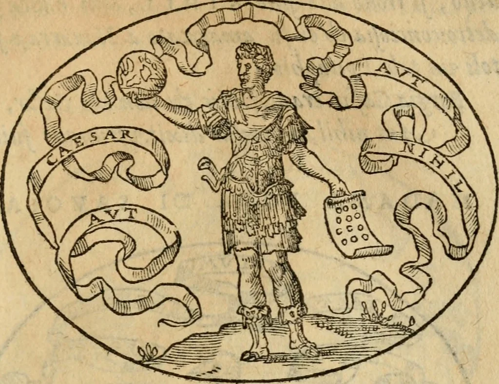 An illustration from Dialogo dell'imprese militari et amorose di Monsignor Giouio, vescouo di Nocera : et del S. Gabriel Symeoni fiorentino : con vn ragionamento di M. Lodouico Domenichi, nel medesimo soggetto : con la tauola, 1574, leaf 198