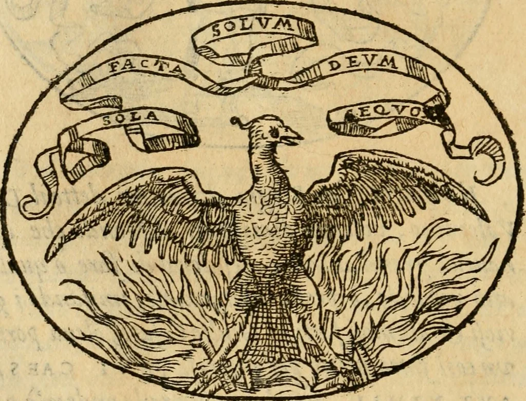 An illustration from Dialogo dell'imprese militari et amorose di Monsignor Giouio, vescouo di Nocera : et del S. Gabriel Symeoni fiorentino : con vn ragionamento di M. Lodouico Domenichi, nel medesimo soggetto : con la tauola, 1574, leaf 199