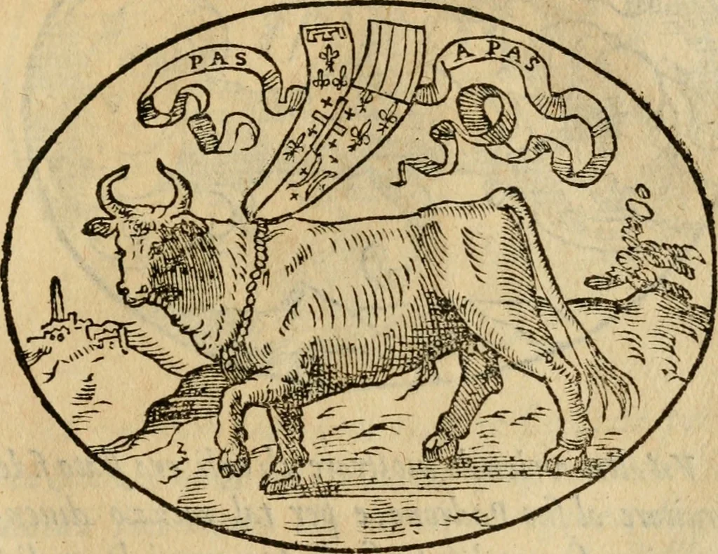 An illustration from Dialogo dell'imprese militari et amorose di Monsignor Giouio, vescouo di Nocera : et del S. Gabriel Symeoni fiorentino : con vn ragionamento di M. Lodouico Domenichi, nel medesimo soggetto : con la tauola, 1574, leaf 200
