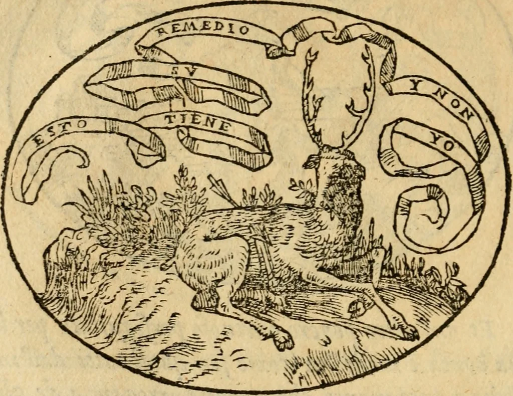 An illustration from Dialogo dell'imprese militari et amorose di Monsignor Giouio, vescouo di Nocera : et del S. Gabriel Symeoni fiorentino : con vn ragionamento di M. Lodouico Domenichi, nel medesimo soggetto : con la tauola, 1574, leaf 203