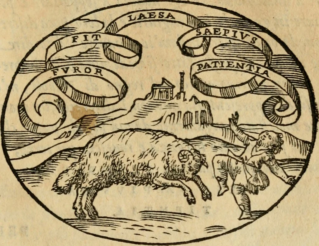 An illustration from Dialogo dell'imprese militari et amorose di Monsignor Giouio, vescouo di Nocera : et del S. Gabriel Symeoni fiorentino : con vn ragionamento di M. Lodouico Domenichi, nel medesimo soggetto : con la tauola, 1574, leaf 206