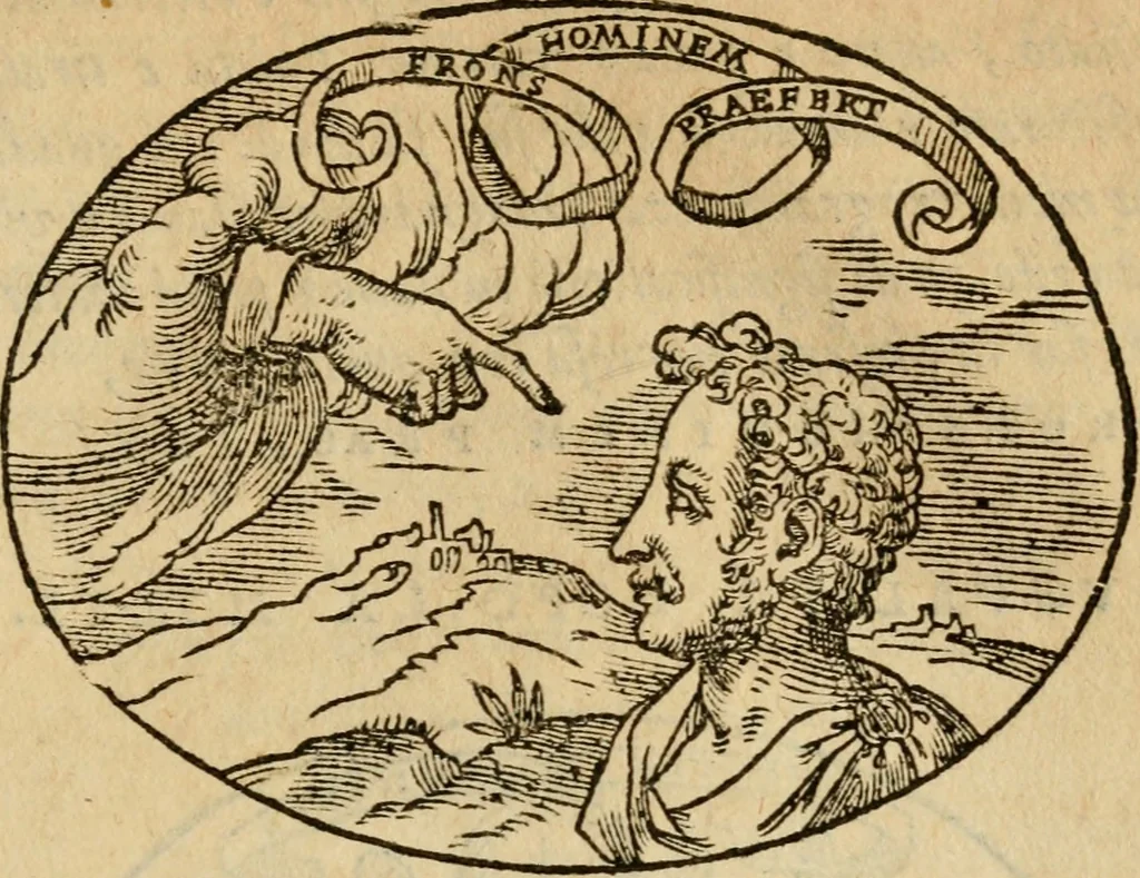An illustration from Dialogo dell'imprese militari et amorose di Monsignor Giouio, vescouo di Nocera : et del S. Gabriel Symeoni fiorentino : con vn ragionamento di M. Lodouico Domenichi, nel medesimo soggetto : con la tauola, 1574, leaf 208