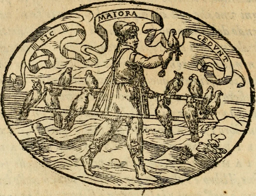 An illustration from Dialogo dell'imprese militari et amorose di Monsignor Giouio, vescouo di Nocera : et del S. Gabriel Symeoni fiorentino : con vn ragionamento di M. Lodouico Domenichi, nel medesimo soggetto : con la tauola, 1574, leaf 215