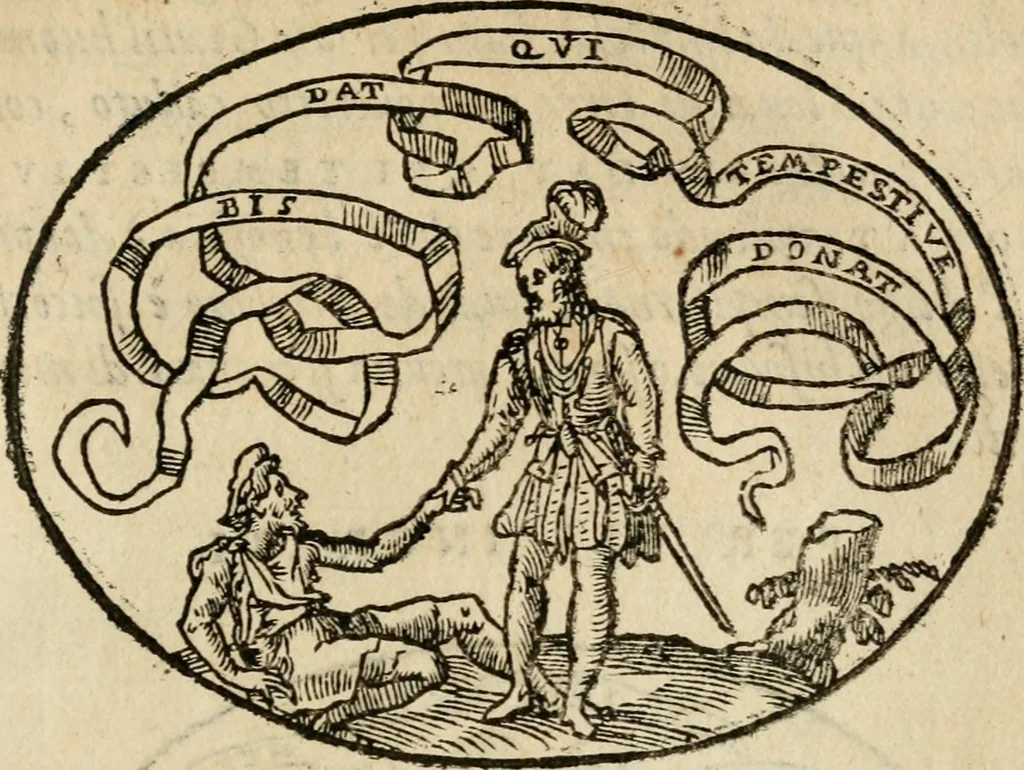 An illustration from Dialogo dell'imprese militari et amorose di Monsignor Giouio, vescouo di Nocera : et del S. Gabriel Symeoni fiorentino : con vn ragionamento di M. Lodouico Domenichi, nel medesimo soggetto : con la tauola, 1574, leaf 218