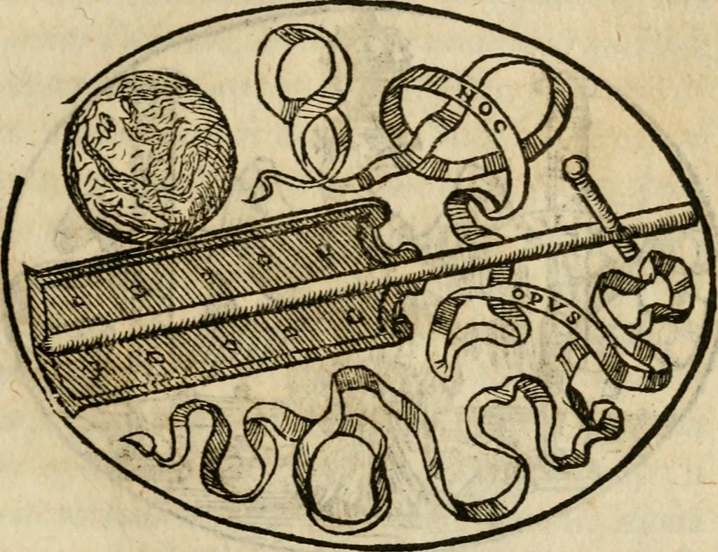 An illustration from Dialogo dell'imprese militari et amorose di Monsignor Giouio, vescouo di Nocera : et del S. Gabriel Symeoni fiorentino : con vn ragionamento di M. Lodouico Domenichi, nel medesimo soggetto : con la tauola, 1574, leaf 24