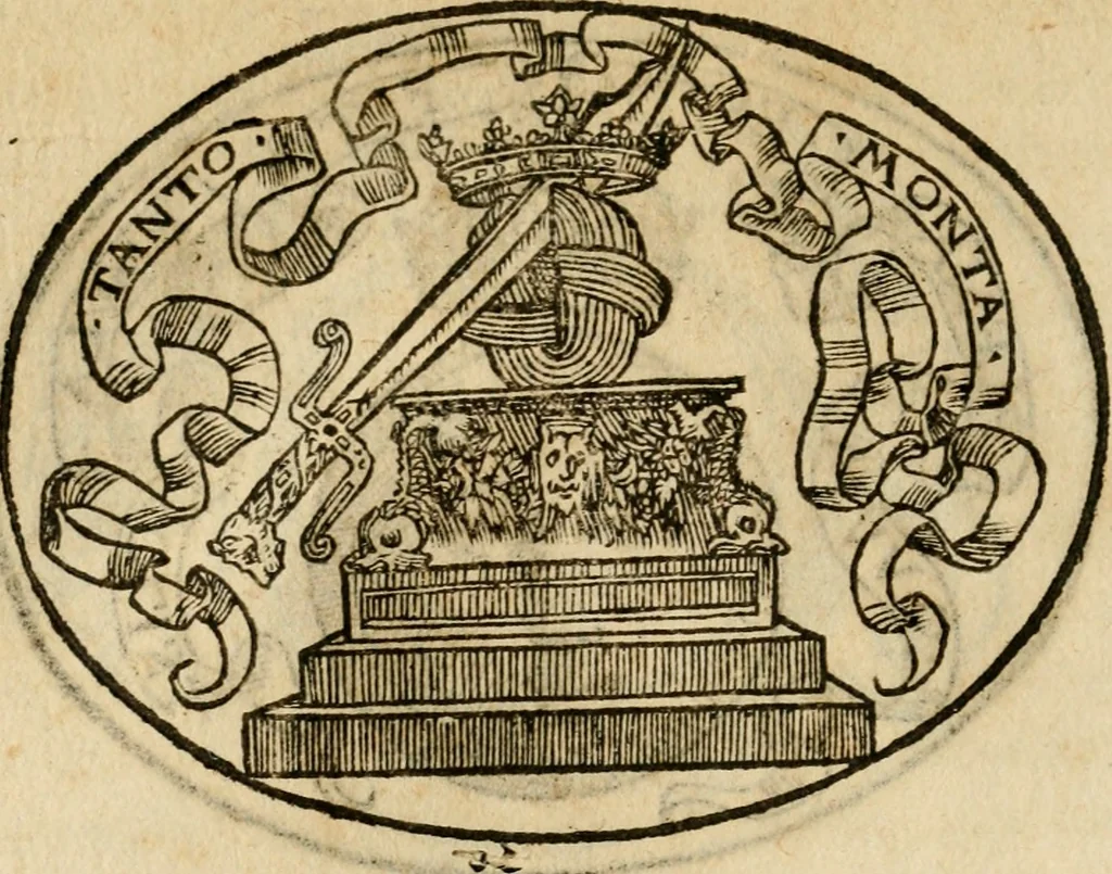 An illustration from Dialogo dell'imprese militari et amorose di Monsignor Giouio, vescouo di Nocera : et del S. Gabriel Symeoni fiorentino : con vn ragionamento di M. Lodouico Domenichi, nel medesimo soggetto : con la tauola, 1574, leaf 37