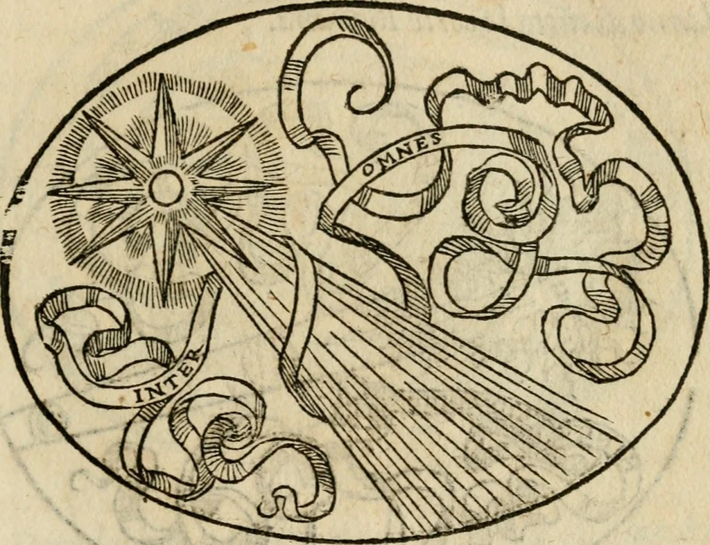 An illustration from Dialogo dell'imprese militari et amorose di Monsignor Giouio, vescouo di Nocera : et del S. Gabriel Symeoni fiorentino : con vn ragionamento di M. Lodouico Domenichi, nel medesimo soggetto : con la tauola, 1574, leaf 58