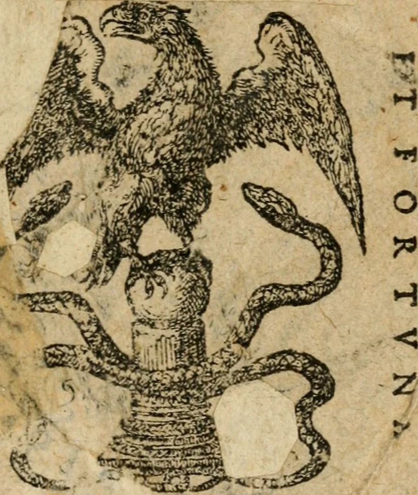 An illustration from Dialogo dell'imprese militari et amorose di Monsignor Giouio, vescouo di Nocera : et del S. Gabriel Symeoni fiorentino : con vn ragionamento di M. Lodouico Domenichi, nel medesimo soggetto : con la tauola, 1574, leaf 6