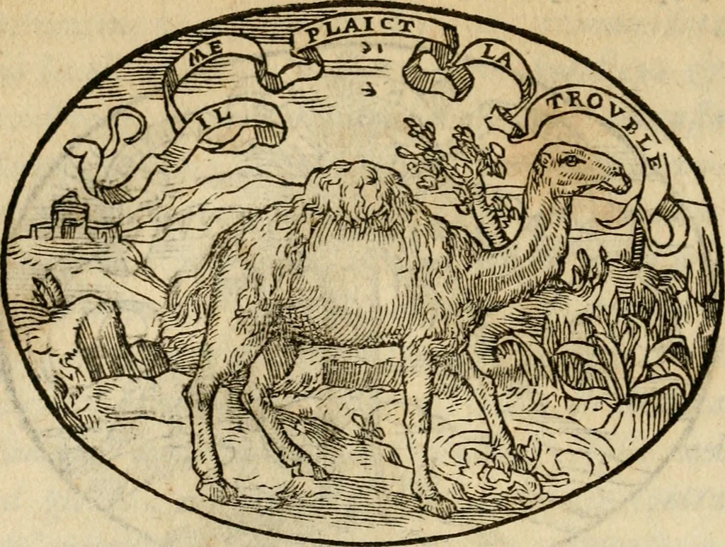 An illustration from Dialogo dell'imprese militari et amorose di Monsignor Giouio, vescouo di Nocera : et del S. Gabriel Symeoni fiorentino : con vn ragionamento di M. Lodouico Domenichi, nel medesimo soggetto : con la tauola, 1574, leaf 65