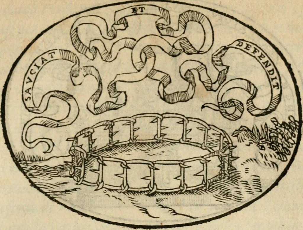 An illustration from Dialogo dell'imprese militari et amorose di Monsignor Giouio, vescouo di Nocera : et del S. Gabriel Symeoni fiorentino : con vn ragionamento di M. Lodouico Domenichi, nel medesimo soggetto : con la tauola, 1574, leaf 68
