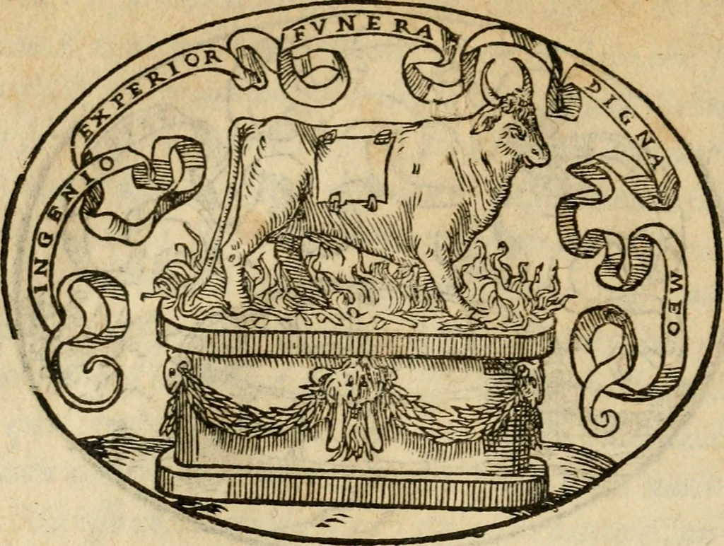 An illustration from Dialogo dell'imprese militari et amorose di Monsignor Giouio, vescouo di Nocera : et del S. Gabriel Symeoni fiorentino : con vn ragionamento di M. Lodouico Domenichi, nel medesimo soggetto : con la tauola, 1574, leaf 69