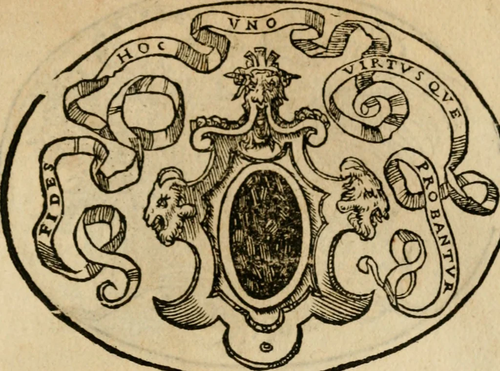 An illustration from Dialogo dell'imprese militari et amorose di Monsignor Giouio, vescouo di Nocera : et del S. Gabriel Symeoni fiorentino : con vn ragionamento di M. Lodouico Domenichi, nel medesimo soggetto : con la tauola, 1574, leaf 72
