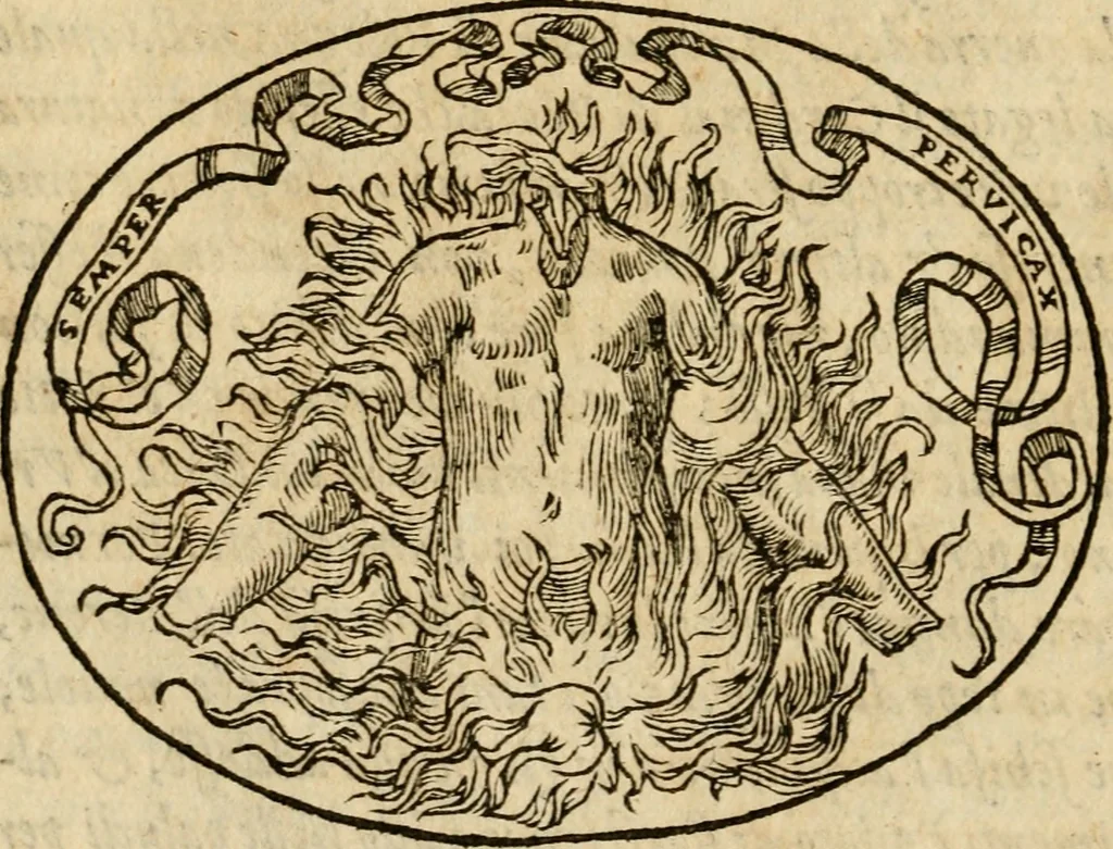 An illustration from Dialogo dell'imprese militari et amorose di Monsignor Giouio, vescouo di Nocera : et del S. Gabriel Symeoni fiorentino : con vn ragionamento di M. Lodouico Domenichi, nel medesimo soggetto : con la tauola, 1574, leaf 75