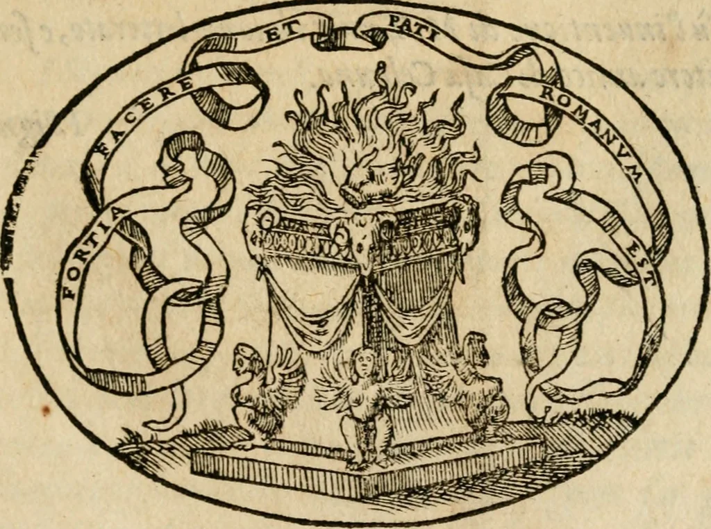 An illustration from Dialogo dell'imprese militari et amorose di Monsignor Giouio, vescouo di Nocera : et del S. Gabriel Symeoni fiorentino : con vn ragionamento di M. Lodouico Domenichi, nel medesimo soggetto : con la tauola, 1574, leaf 76