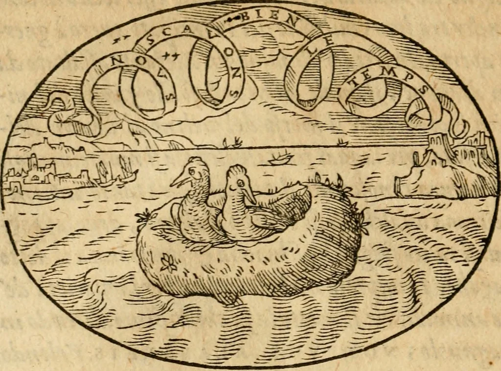 An illustration from Dialogo dell'imprese militari et amorose di Monsignor Giouio, vescouo di Nocera : et del S. Gabriel Symeoni fiorentino : con vn ragionamento di M. Lodouico Domenichi, nel medesimo soggetto : con la tauola, 1574, leaf 93