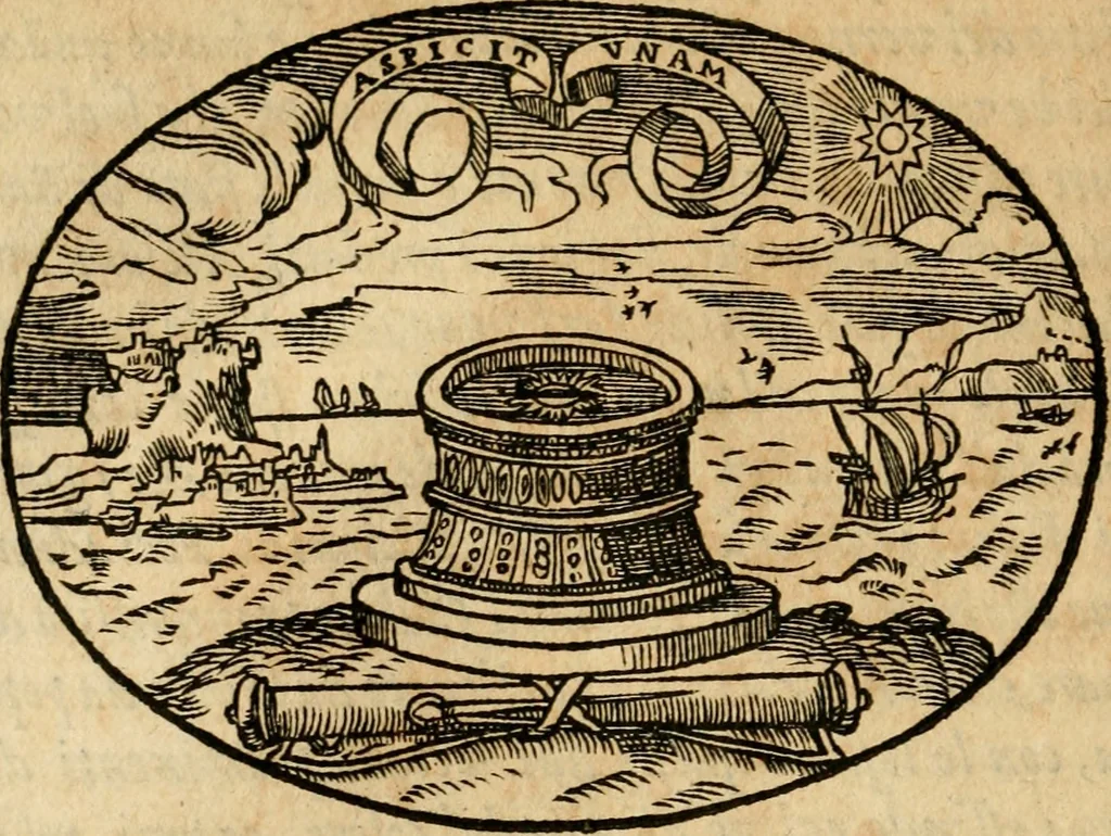An illustration from Dialogo dell'imprese militari et amorose di Monsignor Giouio, vescouo di Nocera : et del S. Gabriel Symeoni fiorentino : con vn ragionamento di M. Lodouico Domenichi, nel medesimo soggetto : con la tauola, 1574, leaf 95