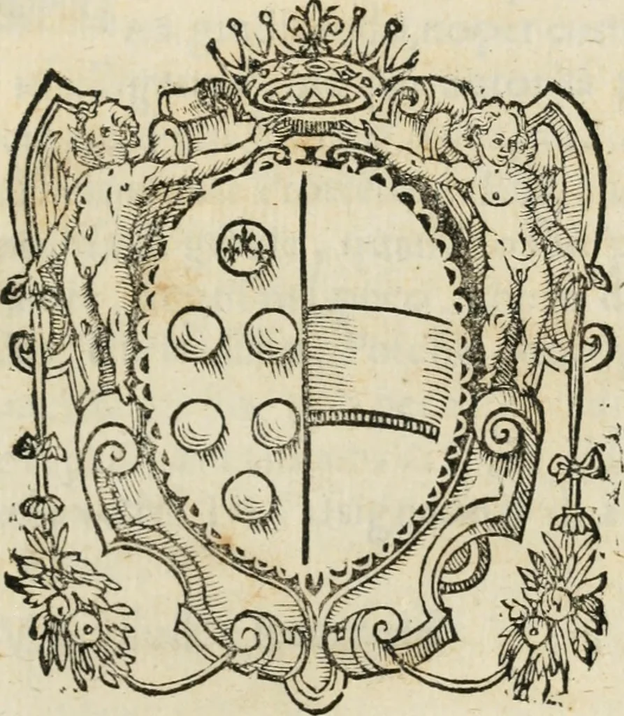 An illustration from Dialogo di d. Crisostomo Talenti monaco di Vallombrosa, per le felicissime nozze de serenissimi di Toscana, 1608, leaf 2