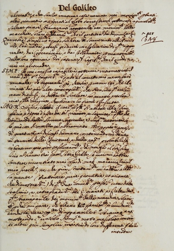 An illustration from Dialogo di Galileo Galilei ... : doue ne i congressi di quattro giornate si discorre sopra i due massimi sistemi del mondo tolemaico, e copernicano : proponendo indeterminatamente le ragioni filosofiche, e naturali tanto per l'una, quanto per l'altra parte, 1632, leaf 373