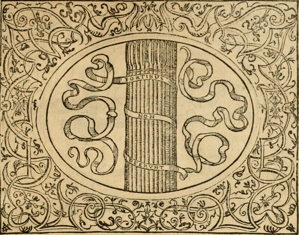 An illustration from Dialogue des devises d'armes et d'amovrs du S. Pavlo Iovio : avec un discours M. Loys Dominique sur le mesme subiet, 1561, leaf 104