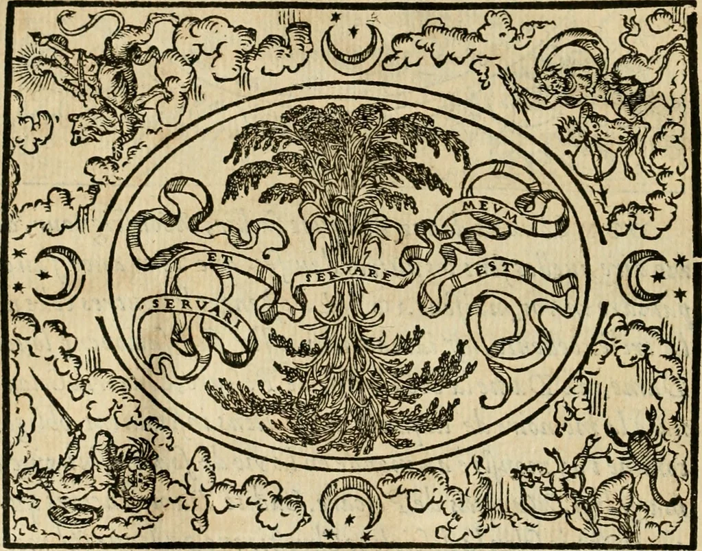 An illustration from Dialogue des devises d'armes et d'amovrs du S. Pavlo Iovio : avec un discours M. Loys Dominique sur le mesme subiet, 1561, leaf 109