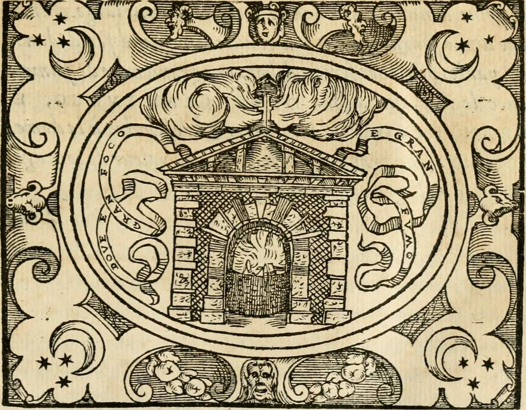 An illustration from Dialogue des devises d'armes et d'amovrs du S. Pavlo Iovio : avec un discours M. Loys Dominique sur le mesme subiet, 1561, leaf 110