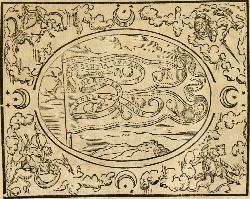 An illustration from Dialogue des devises d'armes et d'amovrs du S. Pavlo Iovio : avec un discours M. Loys Dominique sur le mesme subiet, 1561, leaf 120