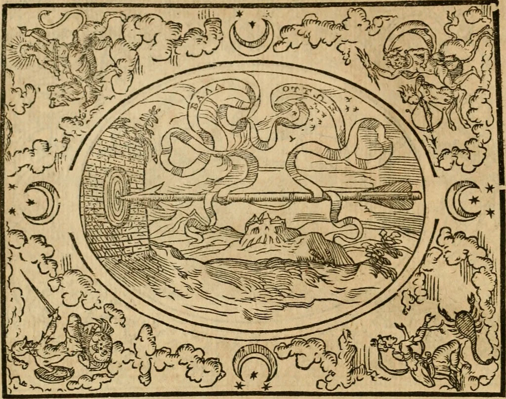 An illustration from Dialogue des devises d'armes et d'amovrs du S. Pavlo Iovio : avec un discours M. Loys Dominique sur le mesme subiet, 1561, leaf 129