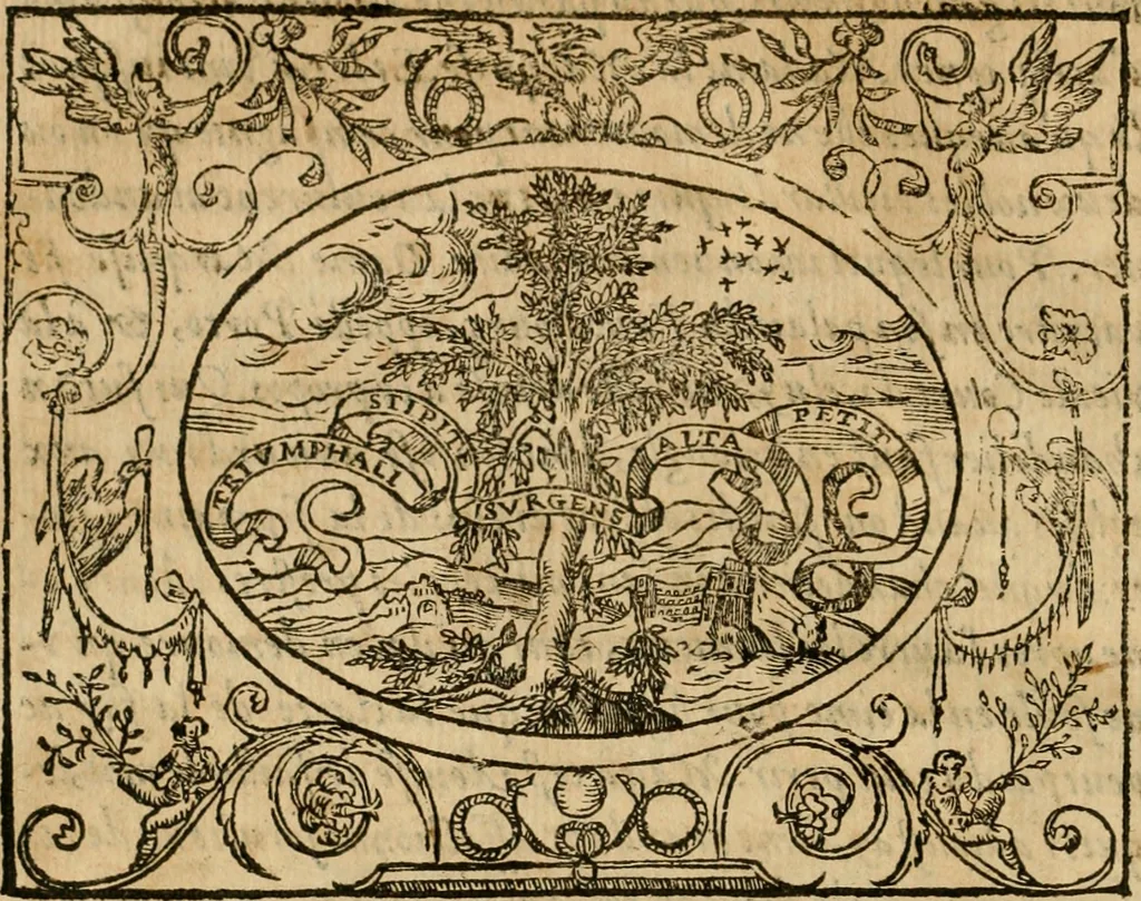 An illustration from Dialogue des devises d'armes et d'amovrs du S. Pavlo Iovio : avec un discours M. Loys Dominique sur le mesme subiet, 1561, leaf 135